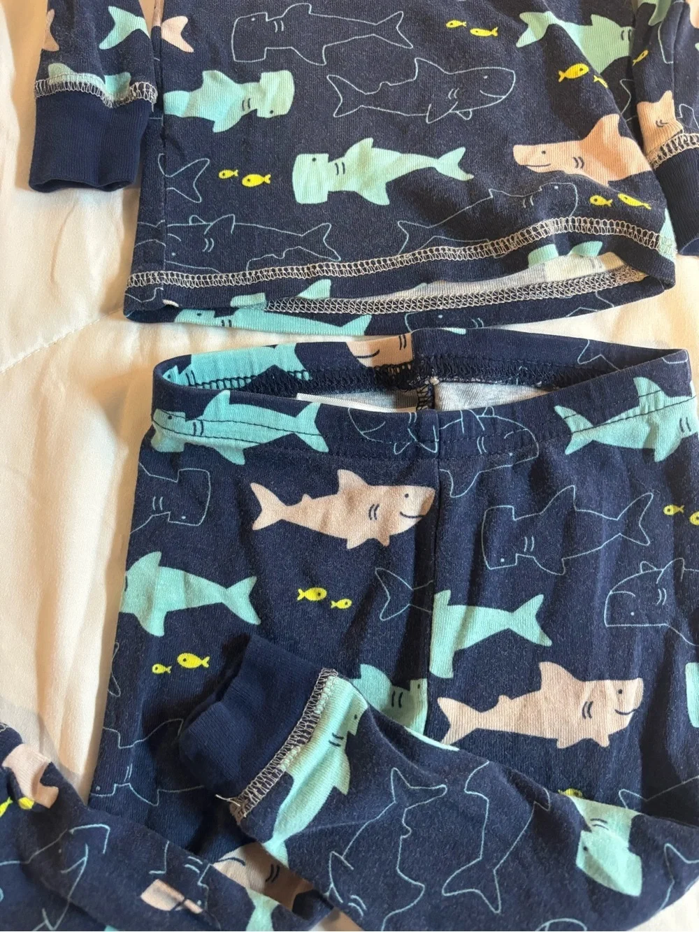 Kids Navy Shark Print Pajama Set - Blue/Teal 2 piece shirt & pants 12 months